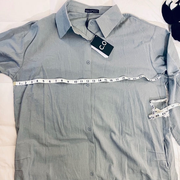 C.O.Z.Y. Grey Cotton Long-Sleeved Dress with Pockets - Picture 4 of 6